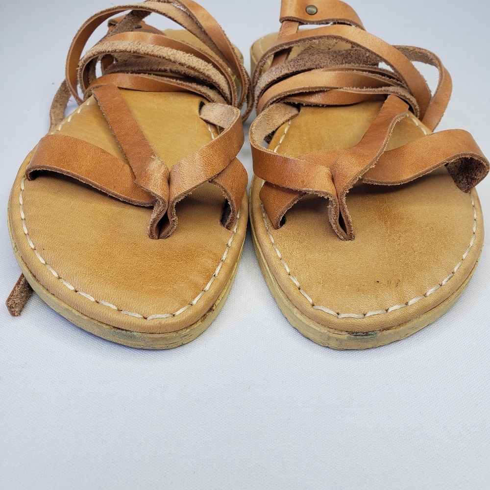 B&B Greek Gladiator Tan Leather Strappy Sandals - Picture 3 of 8